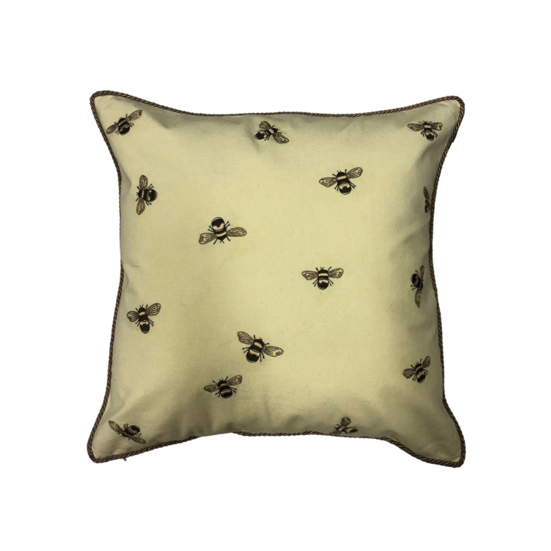 Sanctuary Cushion Cover - Hand Embroidered Gold Bees image 0